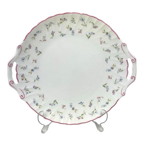 Royal Worcester England Retired 'Forget Me Not' 12" Handled Cake Plate - Picture 1 of 7
